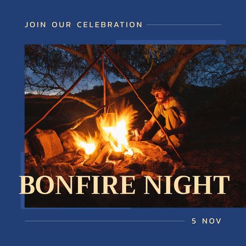 man sitting by warm bonfire in evening forest - Download Free Stock Templates Pikwizard.com