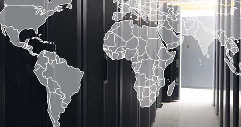 Global Network Concept with Server Room and Map Overlay - Download Free Stock Images Pikwizard.com