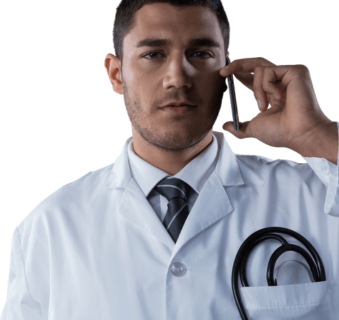 Transparent Image of Doctor Speaking on Phone with Stethoscope