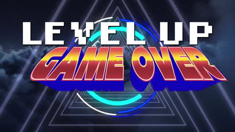 Animated Game Over Level Up Text with Neon Abstract Shapes