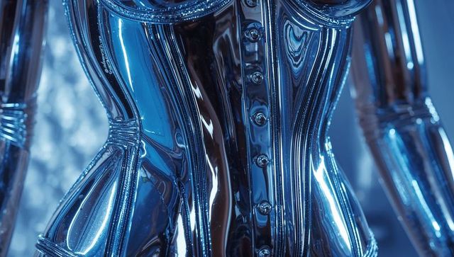 Futuristic chrome robotic torso with sleek rivet detailing