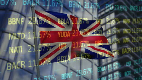 Combining elements of finance and technology, a UK flag overlays fluctuating financial data, creating a dynamic can potentially represent the interconnectedness of modern global economies. Ideal for finance-based publications and reports, it encapsulates investment trends, market forecasts, or economic analysis. Suitable for business presentations discussing the UK market or tech-driven finance insights.