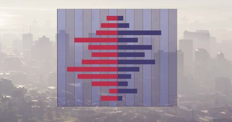 Overlaid diagrams with cityscape background