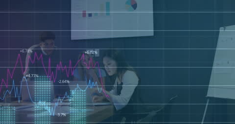Team Analyzing Financial Data with Statistical Overlay