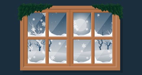 Snowy Winter Night Scene Viewed Through Window - Download Free Stock Images Pikwizard.com