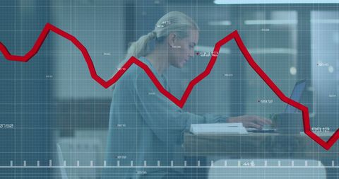 Analyzing Fluctuating Data Graph with Technology in Office Setting - Download Free Stock Images Pikwizard.com