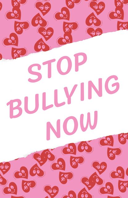 Pink Stop Bullying Now Poster with Heart Patterns - Download Free Stock Templates Pikwizard.com