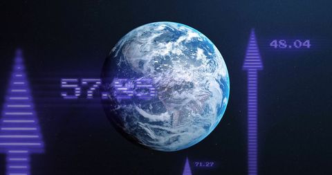 Digital Data Processing Over Globe with Arrows in Dark Cosmos - Download Free Stock Images Pikwizard.com