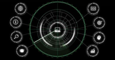 global digital network concept with tech icons and data scanning - Download Free Stock Images Pikwizard.com
