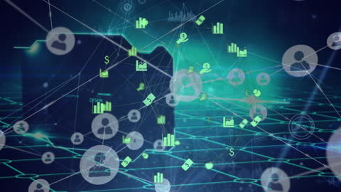 Global Business Network Interface with Financial Icons