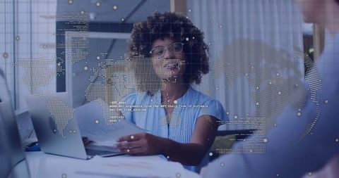 Businesswoman Collaborating with Digital Data Integration