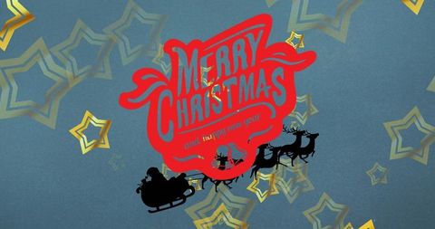 Festive Christmas Greeting with Santa's Sleigh and Stars