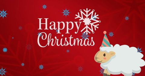 festive sheep with party hat on red christmas card - Download Free Stock Images Pikwizard.com