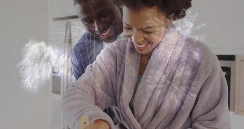 Couple Collaborating in Kitchen, Embracing Joyful Cooking Moment