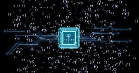 Neon Microchip with Digital Circuits and Bubbles Floating