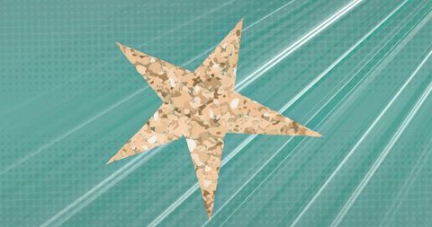 Mosaic-textured star on teal background with radiant light rays