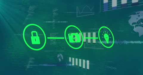 Digital Data Security Animation Concept on Blue Background