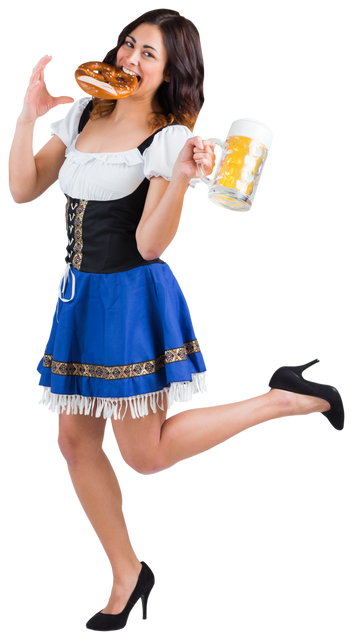 Transparent oktoberfest girl enjoying pretzel and beer tankard - Download Free Stock Videos Pikwizard.com