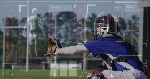 Baseball catcher with technological hud overlay