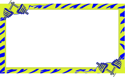 Neon zebra frame with dumbbells and transparent background