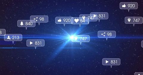 Conceptual Social Media Icons Overlaying Starry Sky
