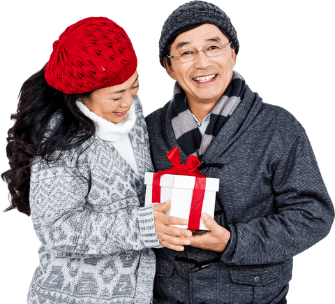 elderly asian couple joyfully holding gift box with red bow transparent - Download Free Stock Videos Pikwizard.com