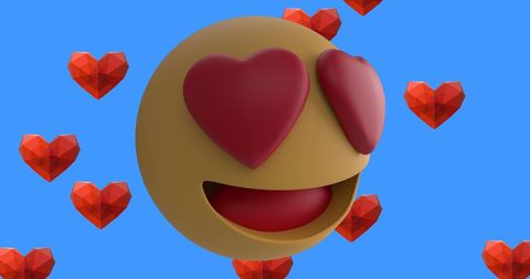 Smiling Heart-Eyes Emoji with Hearts on Blue Background - Download Free Stock Images Pikwizard.com