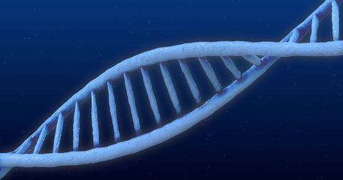 3D Double Helix DNA Strand on Blue Gradient Background
