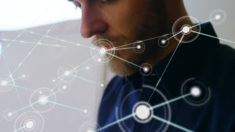 Caucasian Male Exploring Digital Network Interface