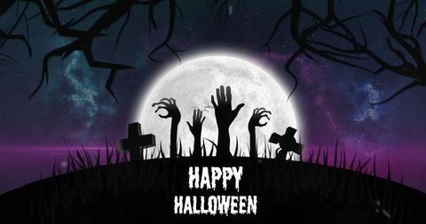 Spooky Halloween Night with Graveyard and Full Moon