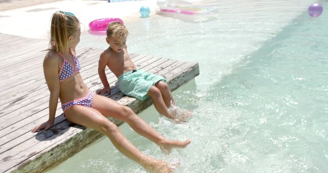 Children Playing at Poolside on Sunny Day - Download Free Stock Images Pikwizard.com