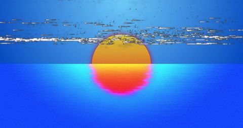 Digital Art with Sunset Over Water and Interference