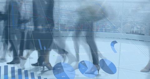 Business Professionals Walking with Overlaying Financial Graphs