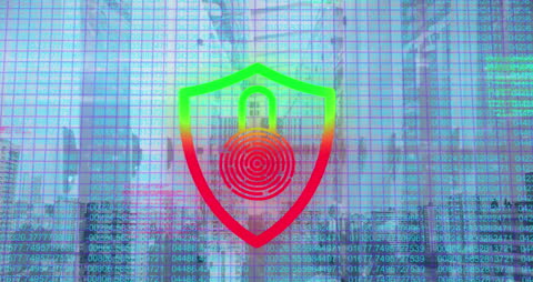 Biometric Padlock Overlaying Digital Data with Cityscape