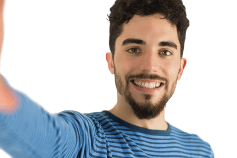 Smiling Man in Striped Shirt Taking Selfie on Transparent Background - Download Free Stock Videos Pikwizard.com