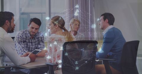 Business Team Discussing Strategies with Digital Interface Imagery - Download Free Stock Images Pikwizard.com