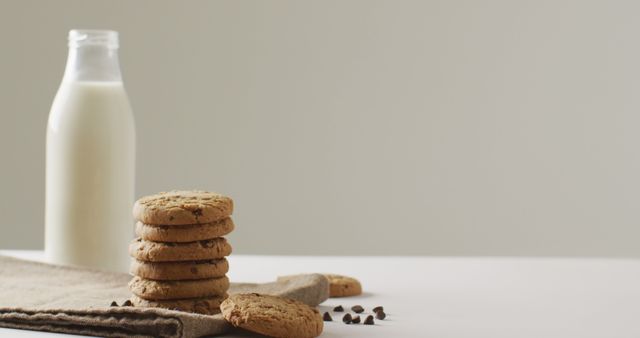 Image of biscuits with chocolate and milk on white background. cookies,bake, food, candy, snacks and sweets concept.