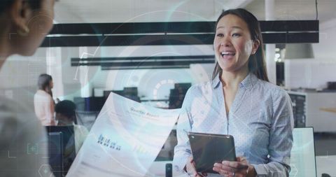 Financial Data Visualization with Diverse Business Professional