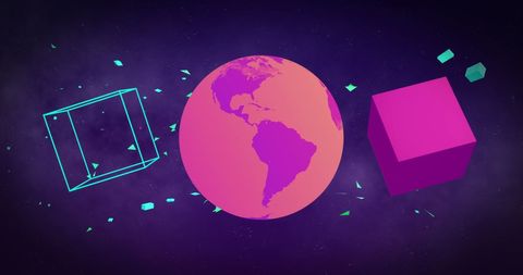 Colorful globe and cubes in futuristic abstract design