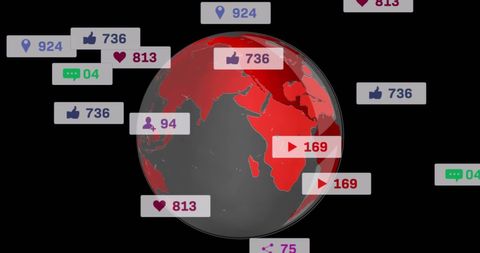 social media engagement around rotating global sphere - Download Free Stock Images Pikwizard.com