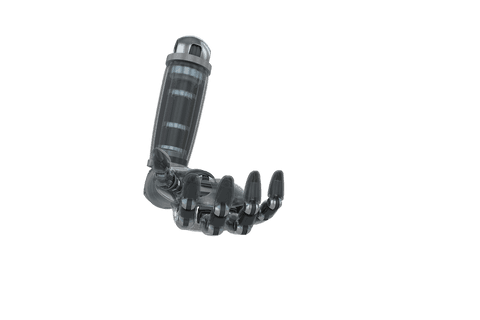 Black robotic arm reaching on transparent background