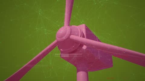 Digital Network Animation of Wind Turbine with Green Background