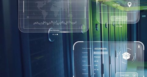 Data center server with holographic interface panels