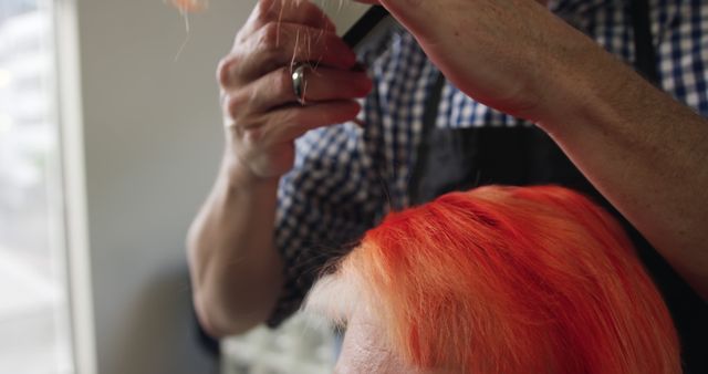 Hairdresser Cutting Vibrant Orange Hair of Client in Salon - Download Free Stock Images Pikwizard.com