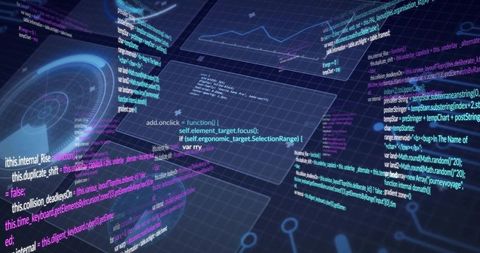 Holographic Code Dashboards Displaying Neon Data Streams and Interactive UI Panels