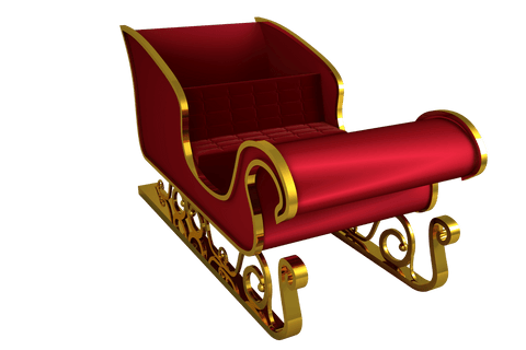 Transparent red and gold sleigh isolated on white background