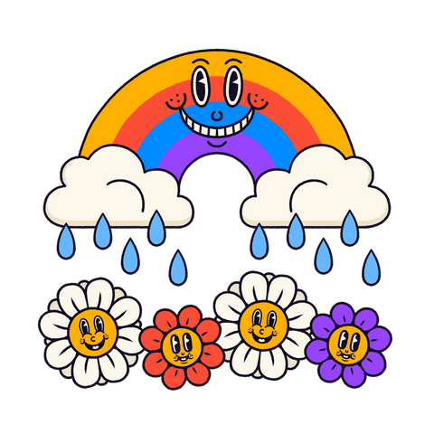 Smiling Rainbow with Clouds, Raindrops, and Cheerful Flowers Transparent Background - Download Free Stock Videos Pikwizard.com