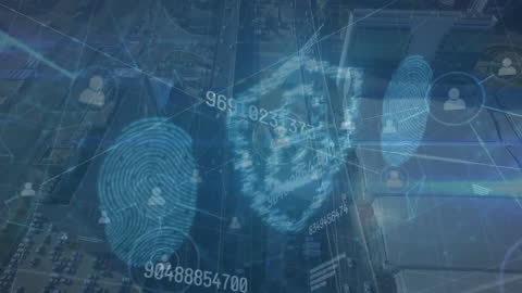 Digital Data Network with Globes and Security Icons