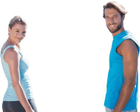 Smiling Young Couple in Fitness Apparel with Transparent Background
