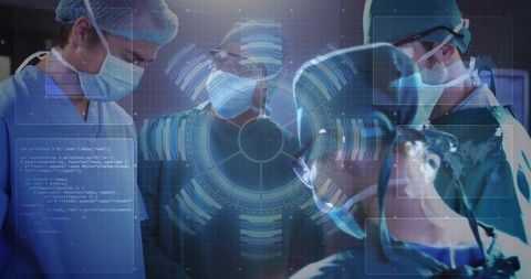 Futuristic Surgical Team with Holographic Technology in Operation